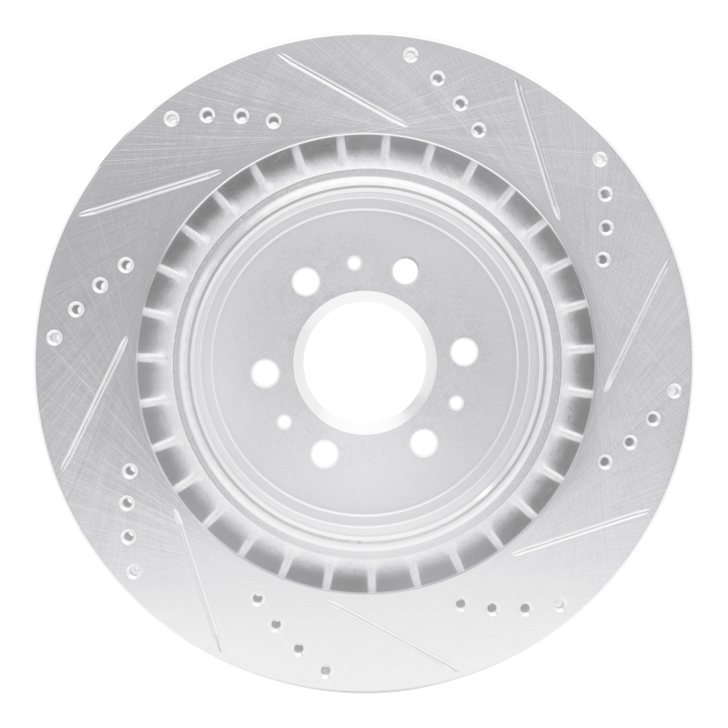 Cadillac CTS Brake Rotor (1) - Rear Left - R1 Concepts - Drilled & Slotted - Silver - `04-`11